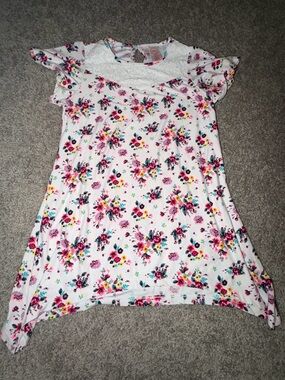 wonder nation White Lace Top with Multi-Color Floral Trim